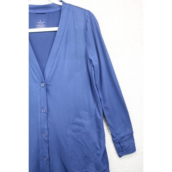 Cuddl Duds Flexwear Long Sleeve Button Up Cardigan-Size Small-Thumb Holes-Pocket - Picture 3 of 10